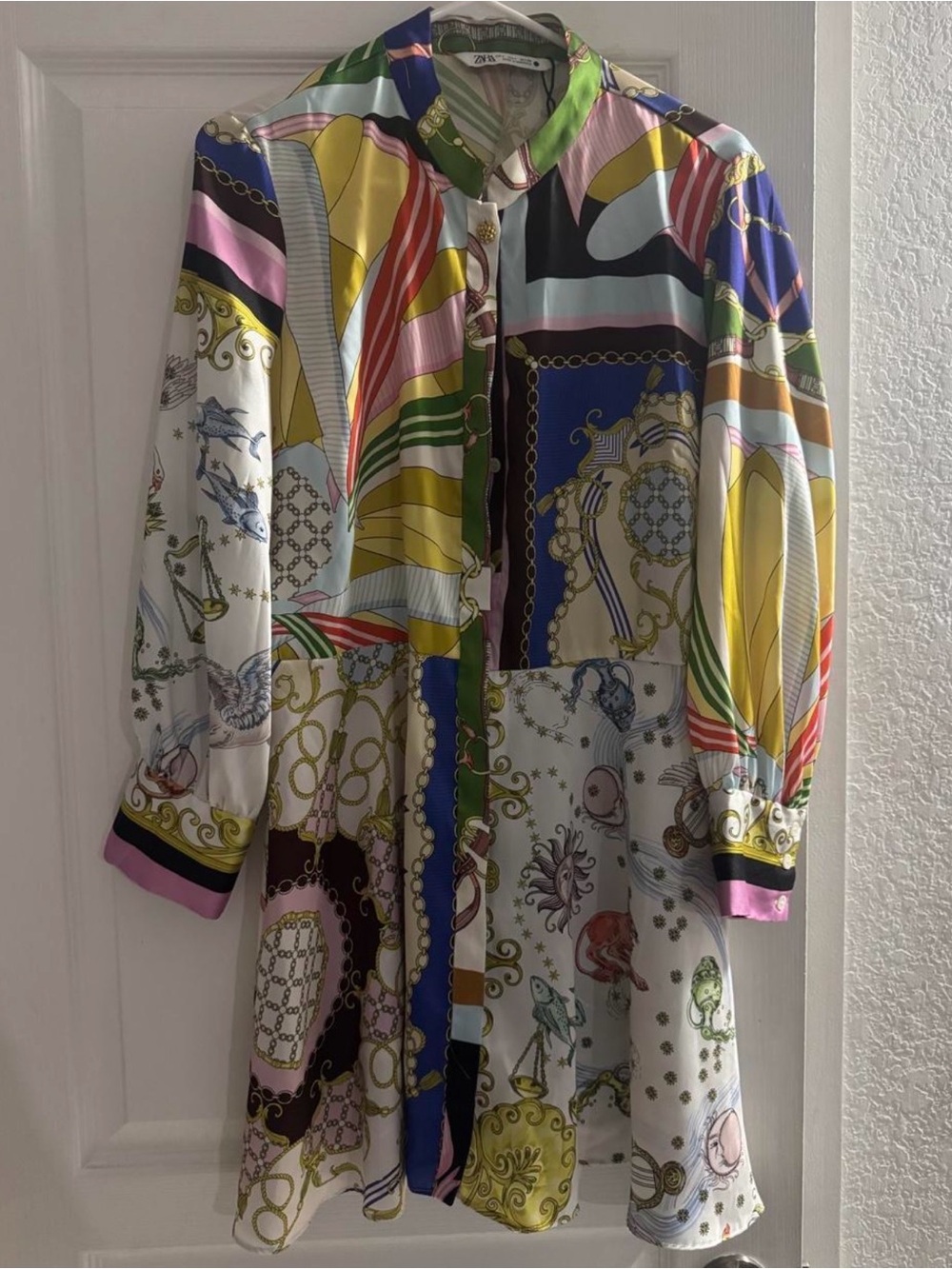 Zara Multicolor Long Sleeve Printed Shirt Dress